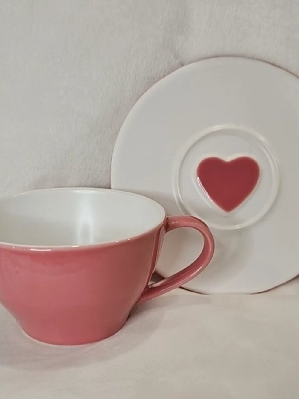 Starbucks Pink Hearts Cup & Saucer Set Large 16 oz. - 2005, Vintage